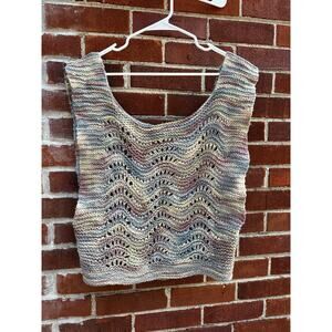 Handmade Open Knit Wavy Tank Top Beach Cover Up Multicolor Boho Sleeveless Shirt